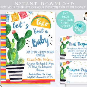 Watercolor taco &#39;bout a baby baby shower invitation, taco bout a baby shower printable invitations, Fiesta baby shower invitations, Corjl
