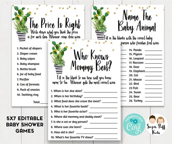 Cactus themed baby shower games, Printable cactus baby shower games