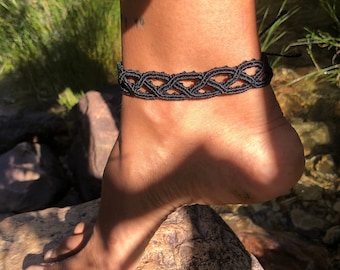 Tobillera de macramé negro, tobillera celta, joyería de tobillo de color personalizado