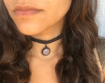 Choker en macramé, choker en quartz rose, choker délicat, choker délicat, choker en pierres précieuses disponible en 9 couleurs