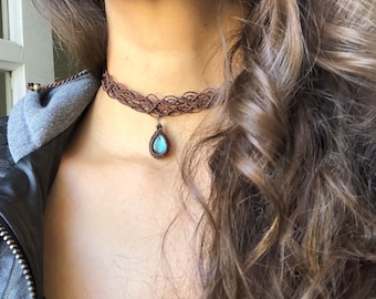 Labradorit Makramee Choker, verstellbare Kristallhalskette, Farbe wählen