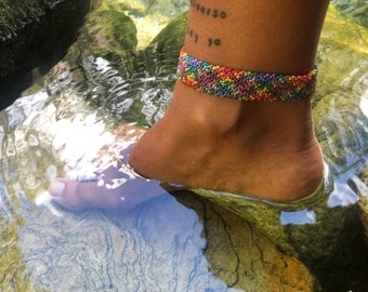 Rainbow macrame anklet, handwoven anklet, colorful feet jewelry, ethnic, knitted foot bracelet, gay pride anklet, LGBTQA+ anklet bracelet
