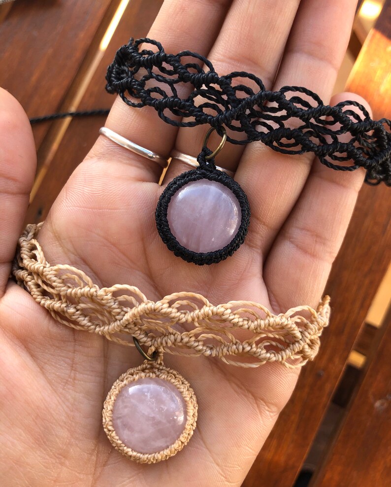 Rose Quartz choker dainty choker macrame choker bohemian Etsy