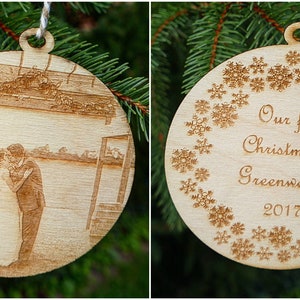 Personalized engraved Christmas Ornament - wooden picture ornament - Personalized Wood Photo Ornament - Double Sided Wooden Wedding Ornament