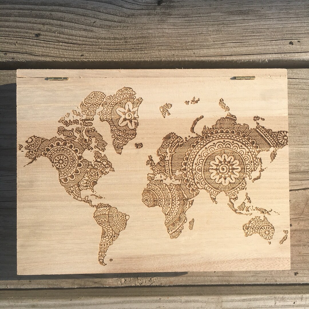 Wooden Mandala World Map Keepsake Book Box - Etsy