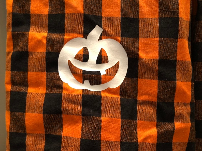 Buffalo Plaid Halloween Towels Cotton Pumpkin Jack O Lanter Kitchen Linen Happy Halloween Decor Farmhouse Orange and Black Hand Towel image 6