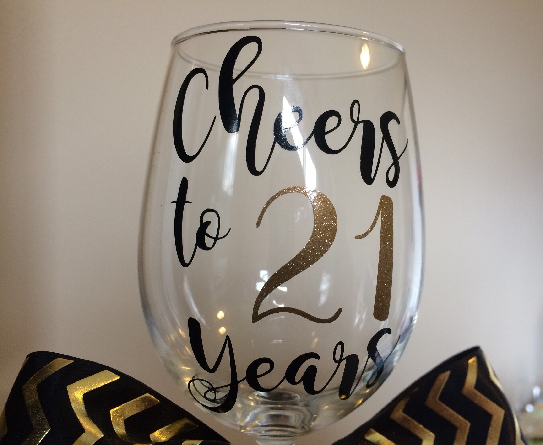 Custom 21st Birthday Wine Glass Cheers to 21 Years Glitter Etsy