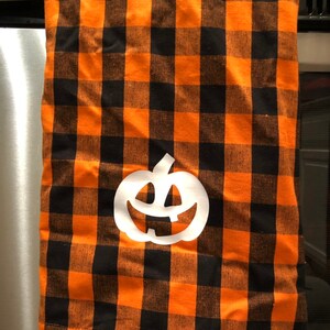 Buffalo Plaid Halloween Towels Cotton Pumpkin Jack O Lanter Kitchen Linen Happy Halloween Decor Farmhouse Orange and Black Hand Towel image 3