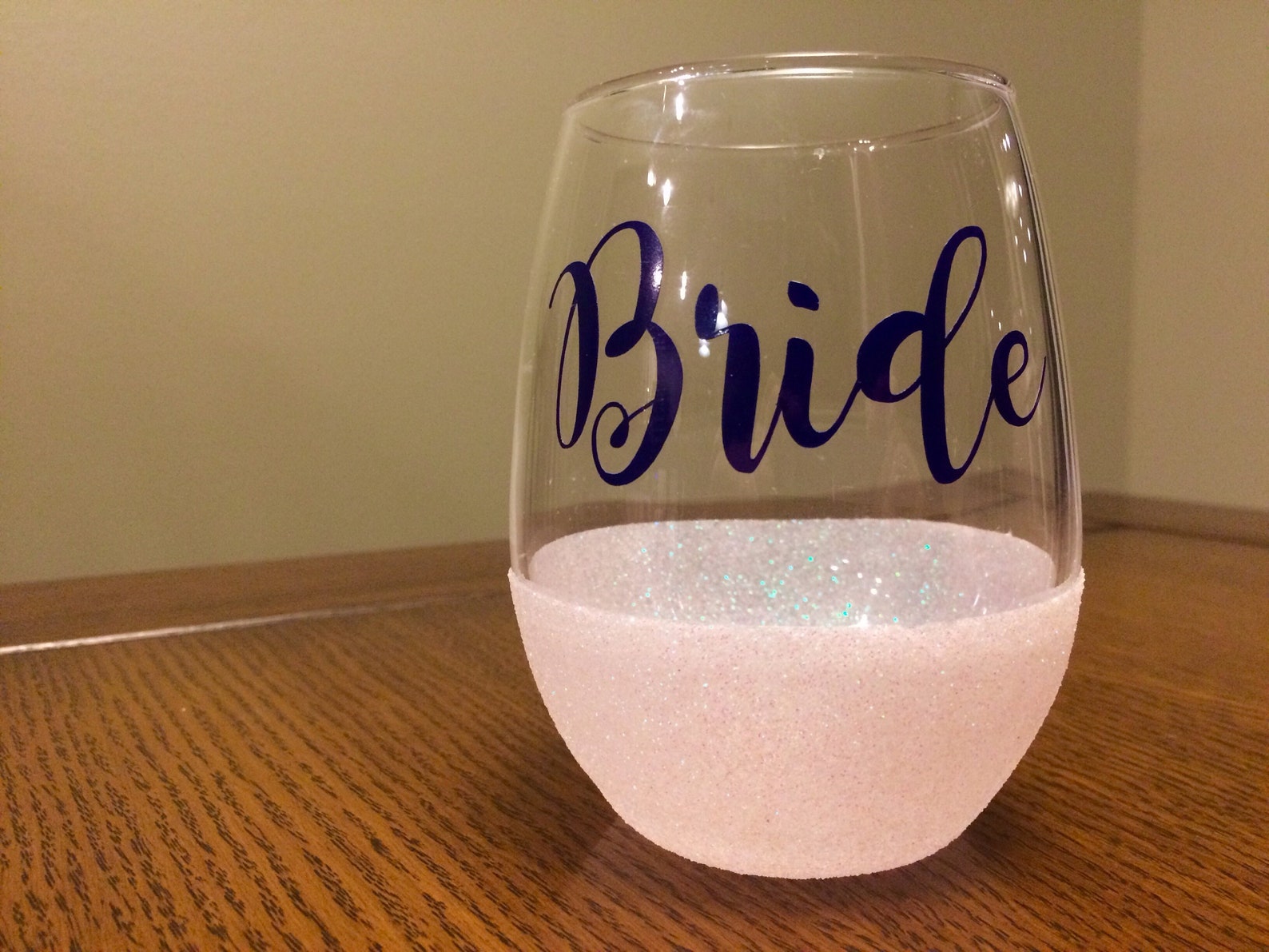 Bride Glittered Stemless Wine Glass Bridal Shower Bridal Etsy