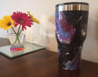 Galaxy Holographic Glitter Tumbler | Personalized Travel Mug | Custom Tumbler | Space Cup | Painted Drinking Cup |