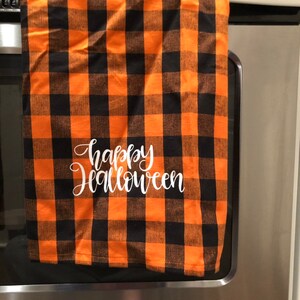 Buffalo Plaid Halloween Towels Cotton Pumpkin Jack O Lanter Kitchen Linen Happy Halloween Decor Farmhouse Orange and Black Hand Towel image 4