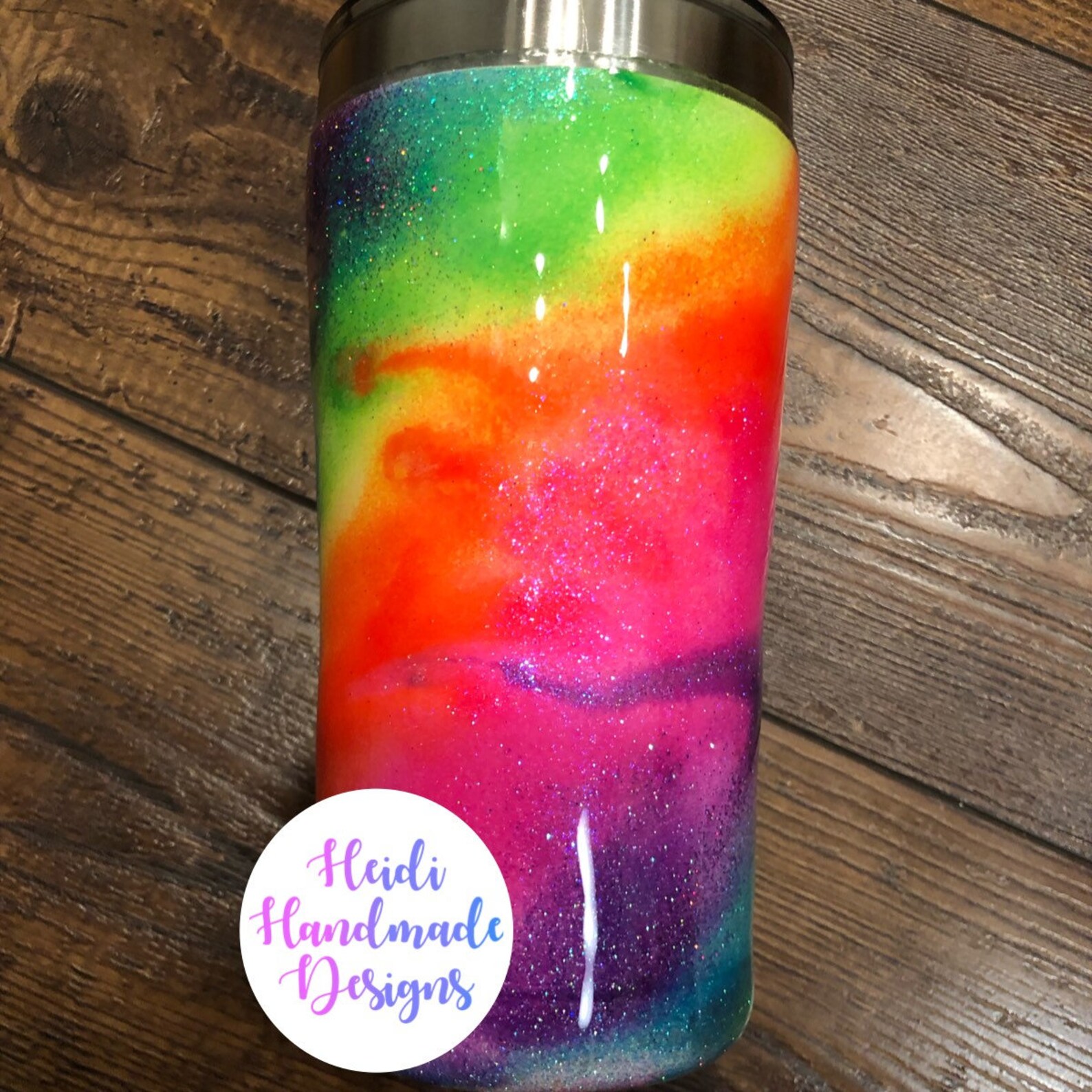 Neon Rainbow Swirl Glitter Tumbler Personalized Fluorescent Etsy