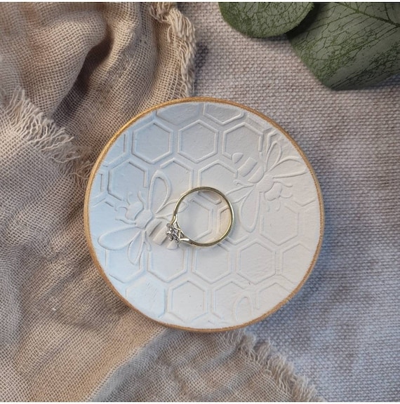 Gold Edge Bee Trinket Dish, Bumble Bee, Honey Bee, Honeycomb