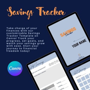 Savings Tracker Template in Canva, featuring editable design for tracking financial goals and boosting savings with visual progress indicators. Perfect for personalizing and organizing your savings journey