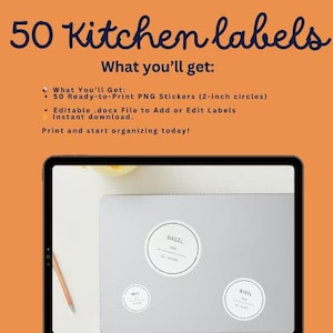 Minimalist Kitchen Labels: 50 Circle Stickers for Pantry Organization (PNG & .docx)