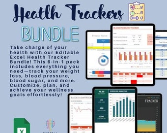 Editable Health Tracker Excel Bundle: 6-in-1 Wellness Planner