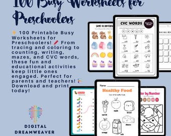 100 hojas de trabajo imprimibles para niños en edad preescolar: trazar, colorear, contar, escribir y más actividades educativas