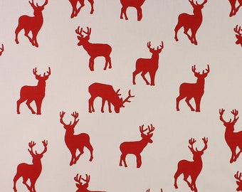 One Metre of Christmas Stags Soft Furnishing Fabric in Red
