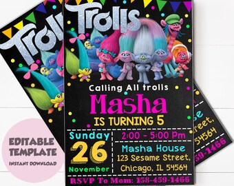 Instant Download-Trolls Invitation,Trolls Birthday,Trolls Birthday Invitation,Trolls Party,Trolls Editable,Trolls Instant Download