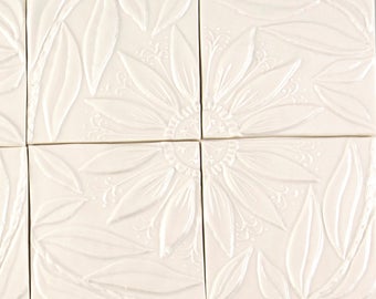 porcelain wall tile panel flowers and leaves set of 4