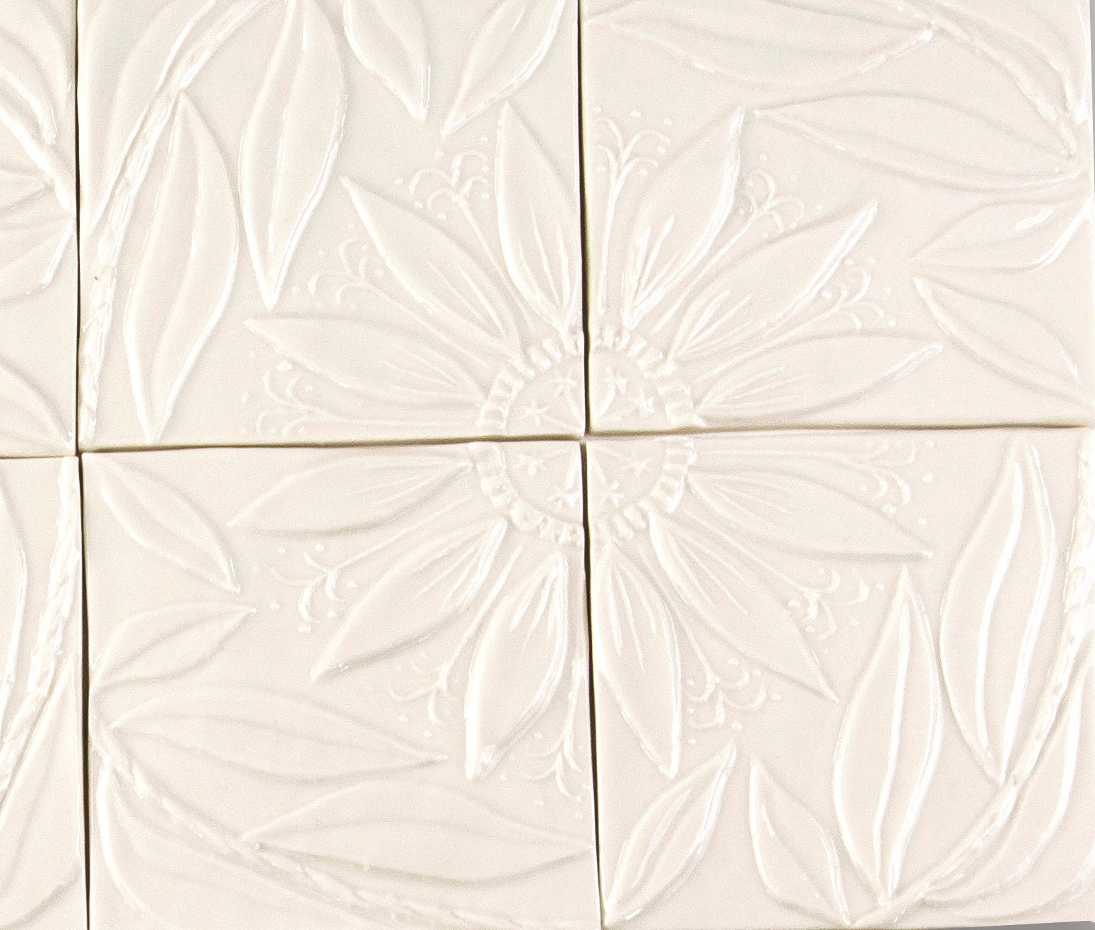 porcelain wall tile panel flowers and leaves set of 4