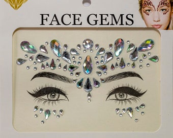 Face & Body jewel adhesive | Festival Rave Party Wedding Tattoo face acrylic glass gem crystals stickers