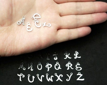 Stainless steel Initial Alphabet Letter Charms - Cursive Letter Charms - Choose Your Initial - High quality polishing charm-T407