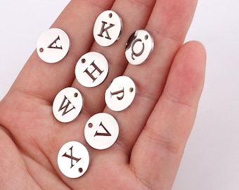 Stainless steel Initial Disc Alphabet Letter Charms - Choose Your Initial - High-quality polishing charm