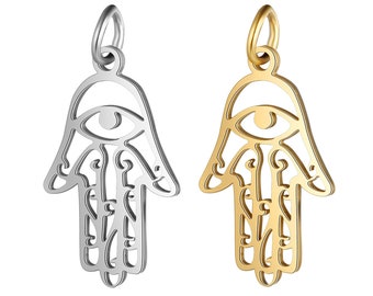 Breloques en acier inoxydable à la main de Hamsa fabrication de bijoux pendentifs breloques trouver des fournitures en gros 13*25 mm