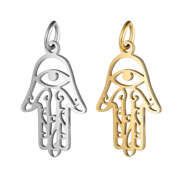 Hamsa Hand Stainless Steel Charms Jewellery Making Pendant Charms Finding Supplies Wholesale 13*25mm