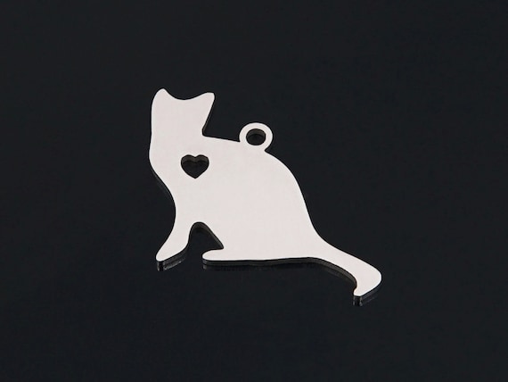Pet Cat  Stainless Steel Charms - Double Sided Polished Stainless Bracelet Charm Earrings Charm Necklace Pendant - A196