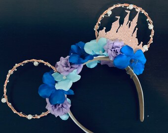 Rose gold mouse ears, castle mouse ears, mouse ears,  floral wire ears, wire mouse ears,
