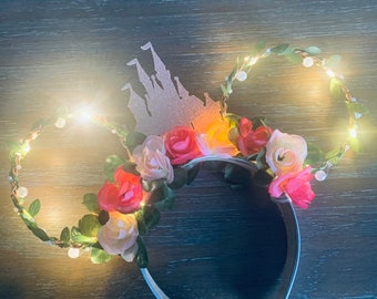 Rose gold mouse ears, castle mouse ears, floral wire ears, wire mouse ears