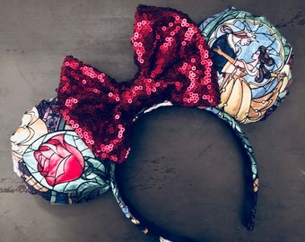 Beauty and the Beast mouse ears,  stained glass beauty and the beast Ears, belle mouse ears