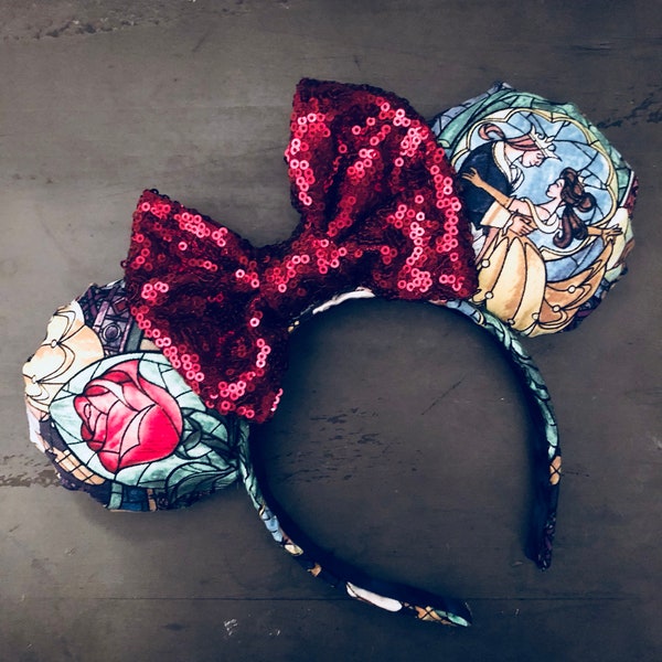 Beauty and the Beast mouse ears,  stained glass beauty and the beast Ears, belle mouse ears