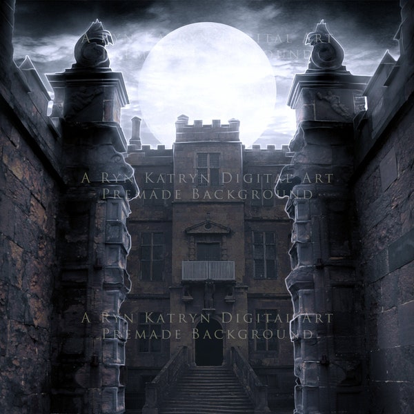 Gothic Castle with Moon Premade Background