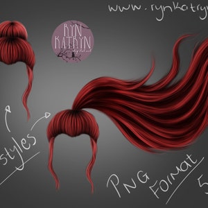 PNG x2 Hairstyles - 1x Blowing Ponytail + 1x Neat Bun - 5 Different Colors Each