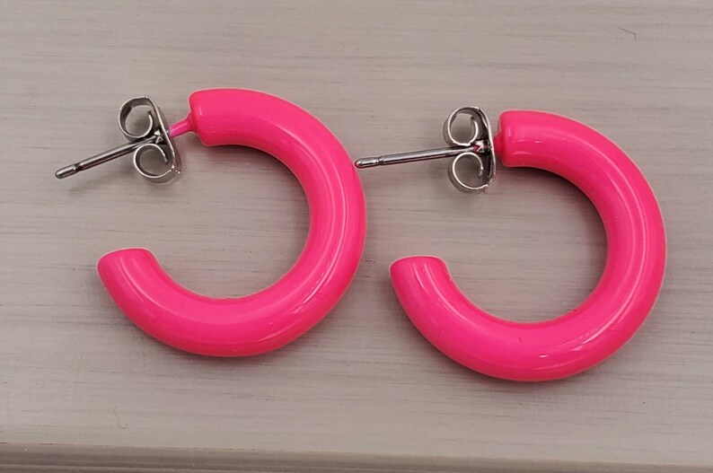 Small Neon Color Hoop Earringspink Earrings Pink Hoop Etsy