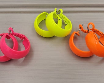 Neon Pink Hoop Earrings | Y2K Earrings | Festival Jewelry | Barbiecore | Summer Earrings | Lightweight Hoops | Gift for Her