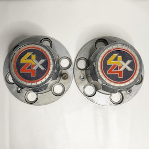 Vintage 1980s Chevy 4x4 Center Caps | Set of 2 Metal Chevrolet Caps