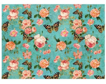 Roycycled Treasures Patina Roses Decoupage Paper - 20" x 30"