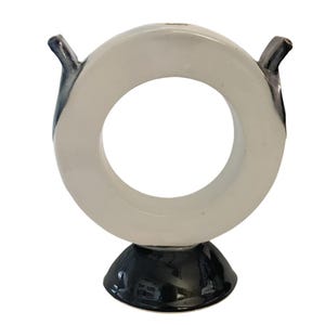 Vintage Studio Pottery Ring Dip Glaze Vase | Taupe & Brown Handmade Pottery | Ceramic Art