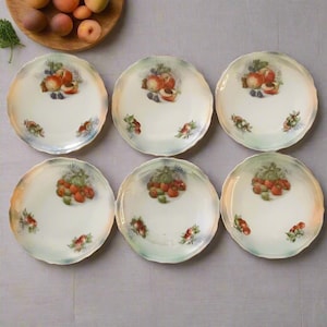 Vintage German Dessert Plates – Set of 6 | Peach & Strawberry Pattern