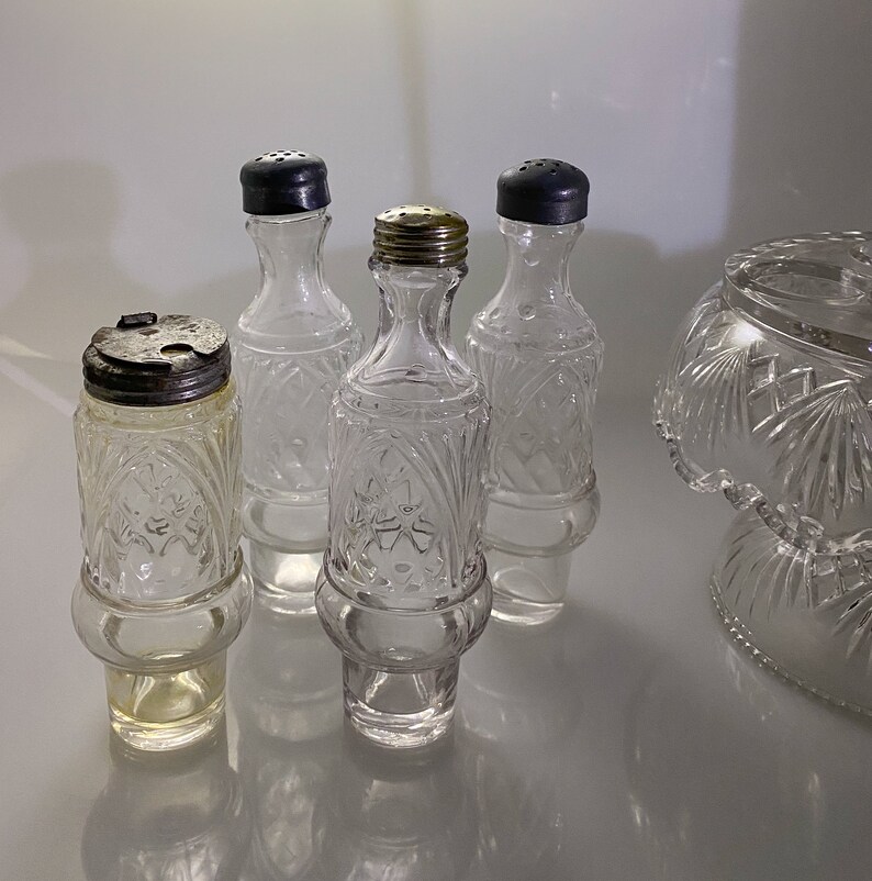 Vintage Glass Condiment Set Etsy