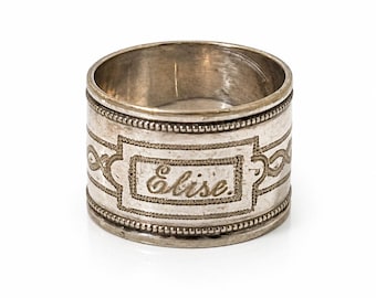 Vintage Silverplate Napkin Ring with Elise Monogram & Scrollwork