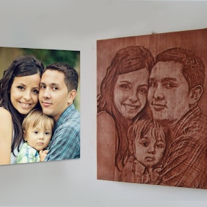 Custom 3D Wood Carved Family Portrait: Personalized Photo Engraving