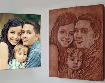 Customized Family Portrait on Wood: Personalized Engraving, Inscriptions, wishes, messages