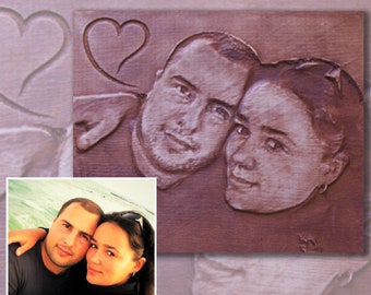 Photo Portrait Engraved Love Couple Gift Woodcarving Anniversary Gift Personalized Engraving Massive Wood Art Family Birthday Special Gift