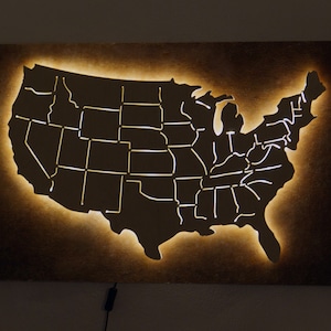 Glühende Amerika USA LED Holz Karte abstrakte Kunst USA glühende hängende Karte 3d Wanddekor Kartenbüro leuchtende 3d modern Kunst Wandkunst