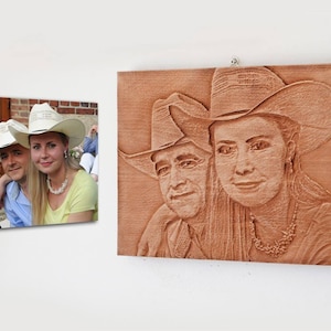 Wooden carving of your own Picture wood carving engraving of portraits make your own customized woodcarving for the wall wood relief image 1